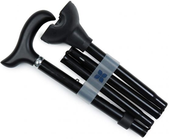 Blue Badge Co Freestanding Adjustable Folding Walking Stick All-Terrain Cane Black Non-Slip 4 Point Rubber Ferrule Base
