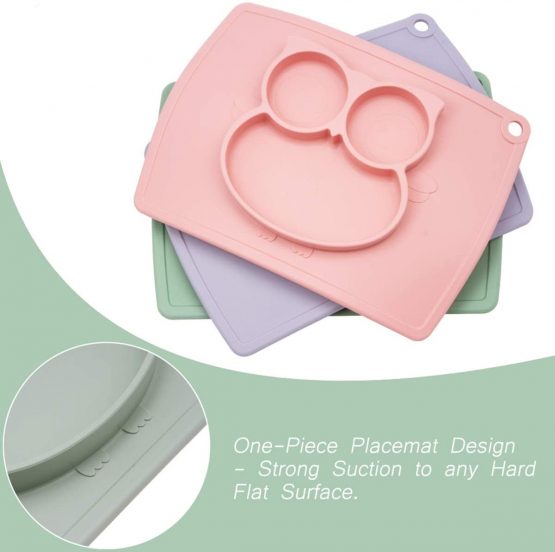 Baby Silicone Placemat, Non-Slip Feeding Plate for Toddlers Babies Kids with Strong Suction Fits Most Highchair Trays BPA-Free FDA Approved, Dishwasher and Microwave Safe (Matcha Owl) - Image 4
