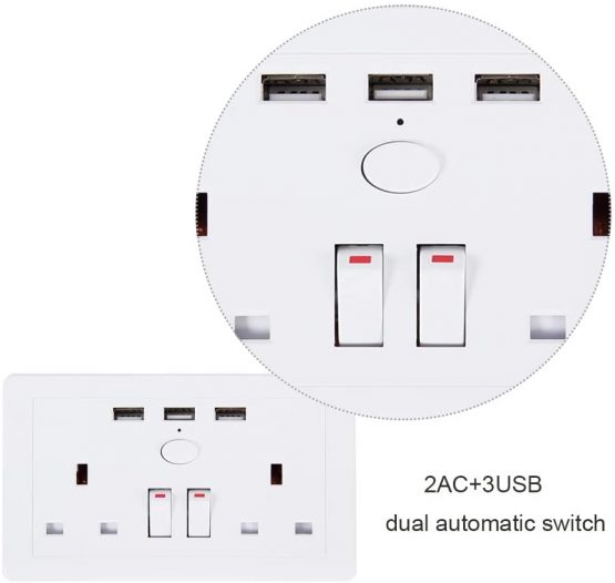 Electric Wall Socket Outlet Charger 2 Gang 13A with 3 x USB Charger Ports Power Double Pole Switched Socket - Image 3