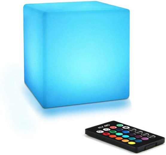 Mr 10cm LED Night Light Cube Lamp for Kids & Adult, Colour Changing Mood Light with Remote Control, 16 RGB Colors, 8 Dimmable Brightness, Rechargeable Battery Operated Bedside Lamp for Bedroom
