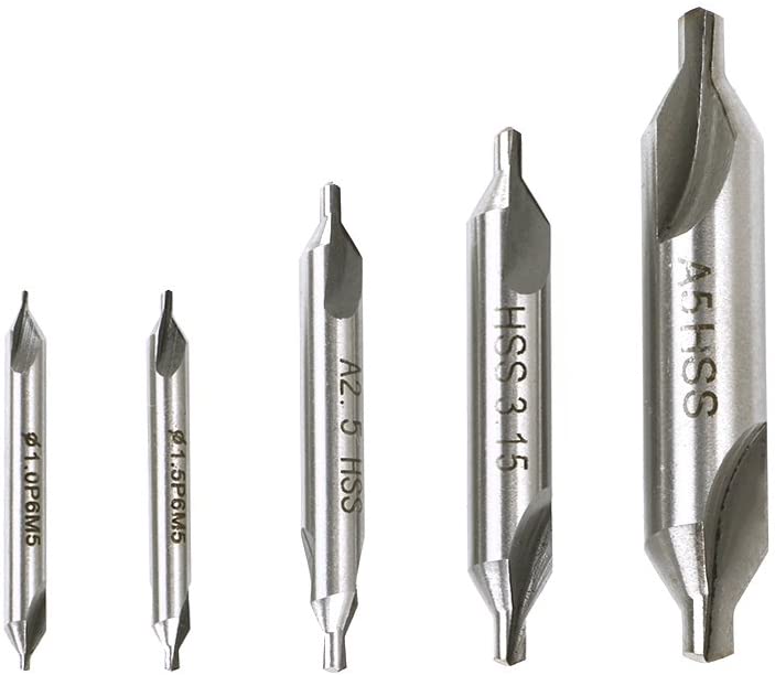 5 HSS Centre Chamfer Drill Bits - Steel Cutter - Two End Drill Bit - 60 Degrees for Hinges