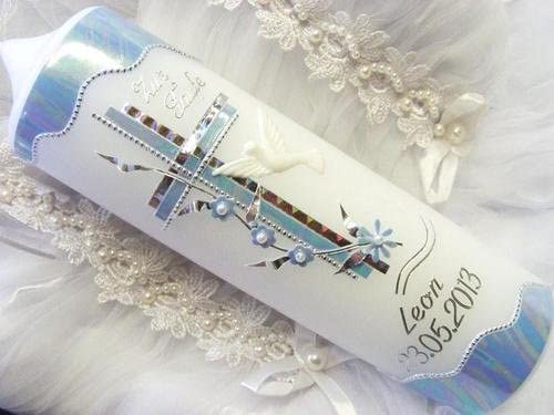 Christening candle, communion candle, boy, girl, 250 / 70 mm, VT-11 includingaccessories for self inscription