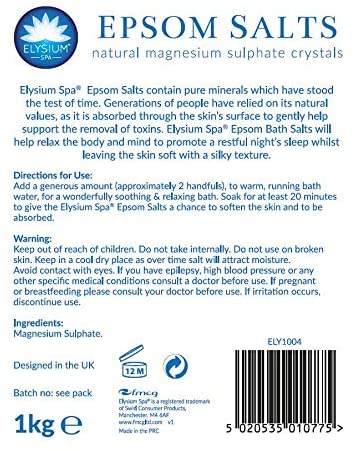 Elysium Spa Natural Original Epsom Salts 1Kg, White, 1 kg (Pack of 1) - Image 2
