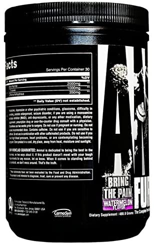 ANIMAL Fury Pre Workout Watermelon, Training Booster with BCAA, beta-Alanine, citrulline & 350 mg Caffeine - Image 3