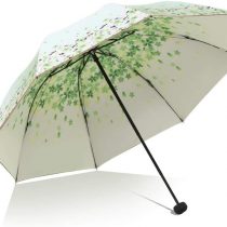 Sun and Rain Umbrella SPF 50+ Folding Travel Sun Umbrella Anti-UV Protection Parasols Windproof Double Layer Umbrella (Green)