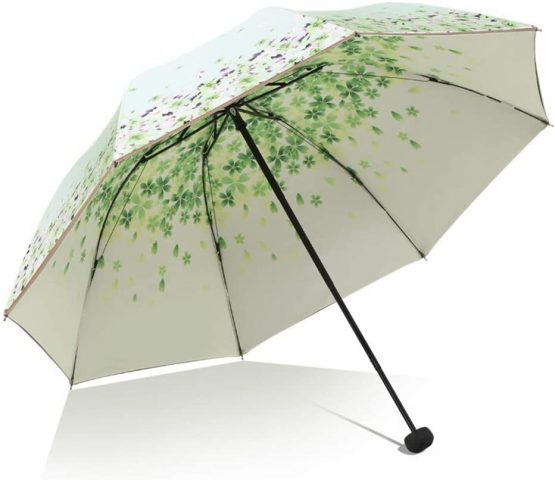 Sun and Rain Umbrella SPF 50+ Folding Travel Sun Umbrella Anti-UV Protection Parasols Windproof Double Layer Umbrella (Green)