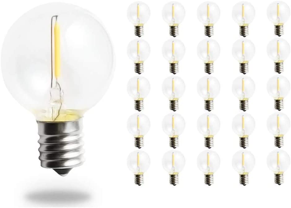 Svater 25 Pack E12 LED Bulbs 1W G40 Plastic Bulbs AC220-240V Replacement for String Lights Outdoor Indoor 2700K Warm White IP44 Waterproof (Not for Solar/Low Voltage Lights)