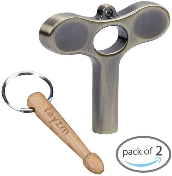 Rayzm Deluxe Drum Tuning Key and Drumstick Keychain, Novelty Gift for Drummers (Pack of 2)