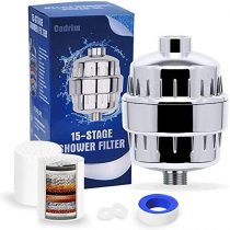 Cadrim Shower Filter, Chrome 15 Stage Universal Replaceable Shower Head Water Purifier with 2 Filter Cartridges and 1 Teflon Tape (Grey)