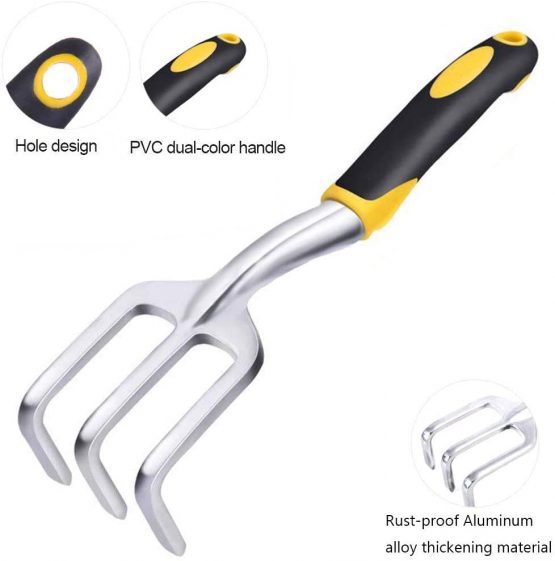 AGAKY Garden Tool Set 5 Piece Aluminum Gardening Tools Kit with Gloves, Pruning Shear, Rake, Shovel & Trowel Heavy Duty Indoor and Outdoor Hand Planting Kit Gardening Gifts for Women & Men, Yellow - Image 4
