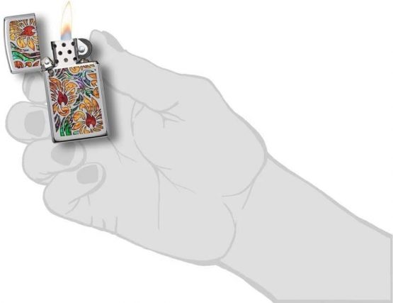 Zippo Unisex's Fusion Floral Design Windproof Lighter, High Polish Chrome, Regular - Image 4