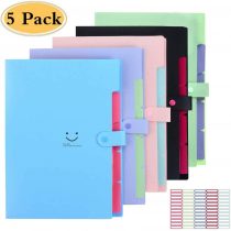 5 Pack Expanding File Folders Accordion Document Organizer, Letter A4 Paper Placstic File Folder 5 Pocket Expandable File Jackets for School Office Home