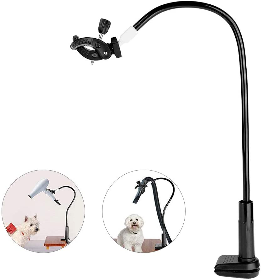 Pet Hair Dryer Holder - 360° Rotatable Hands-Free Grooming Stand for Dogs and Cats Aluminum Alloy Gooseneck with Clamp Mount