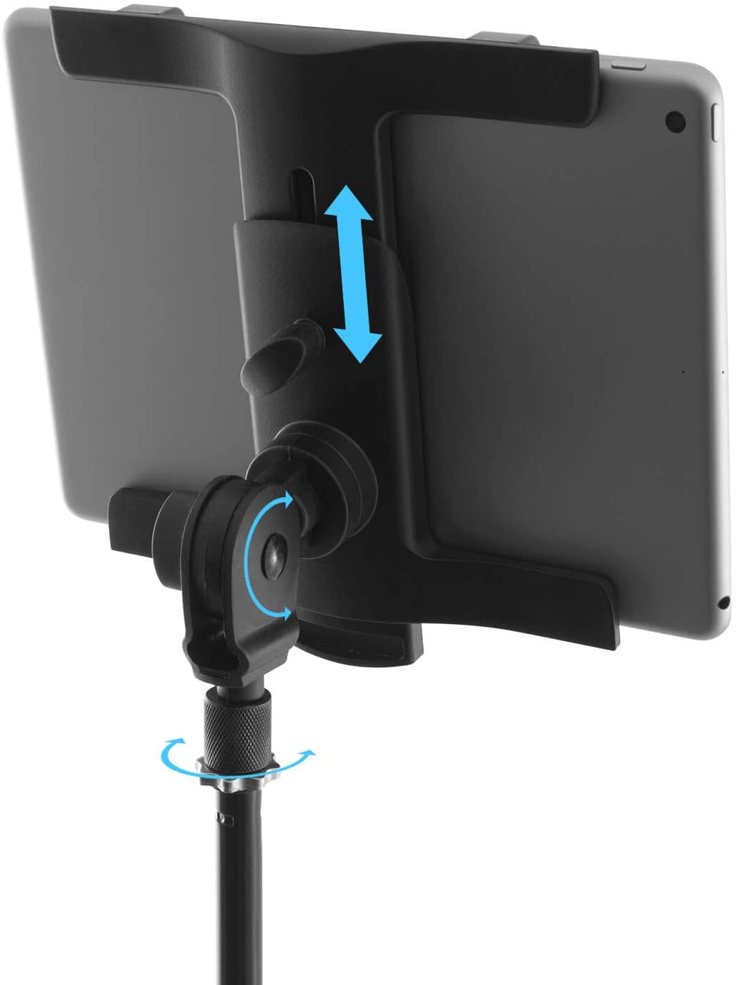 Tiger Tablet iPad Holder Mount for Microphone Stand with Thread Adaptor, Black - Image 2