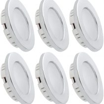Dream Lighting 12v LED Downlights With Chrome Plated Surround, Recessed Ceiling Lights For Caravan Motorhome Van Boat Yacht Warm White Pack of 6