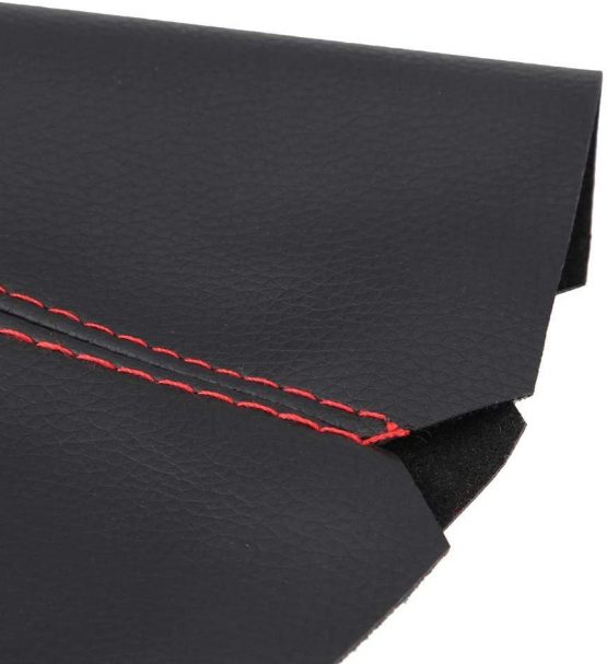 Gear Stick Cover, Universal PU Leather Auto Manual Gear Shift Knob Boot Dust Cover Gear Shift Knob Gaiter Boot Gear Stick Cover, Black Bright Red Stitch - Image 4