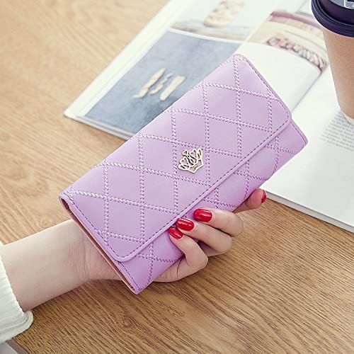 Symphonyw Women Leather Wallet,Long Fashion Crown Female's Handbag Money Wallet for Ladies Girls, Violet - Image 4