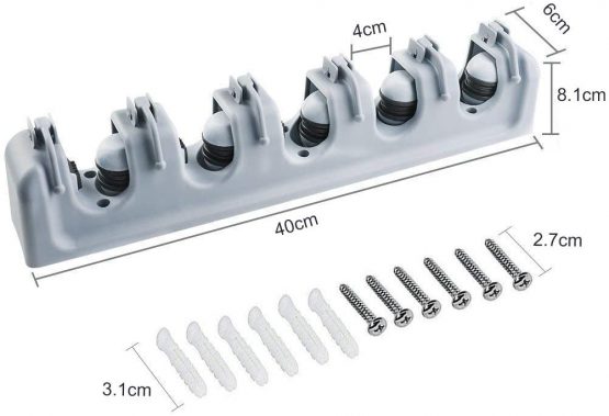 Vicloon Broom Mop Holder Tidy Organizer, Wall Mounted Organizer with 5 Position 6 Hooks for Brush Mop and Broom Tool Storage - Image 2