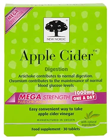 New Nordic Apple Cider Vinegar Tablets - 1000 mg ACV with the Mother - Contributes to Normal Digestion for Men & Women - 30 Count