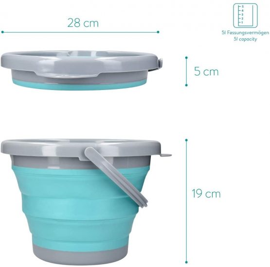 Navaris Collapsible Bucket 5L - Folding Pail for Camping, Beach, Gardening, Fishing, Water, Washing, Laundry, Cleaning, Travelling - Size M, Blue - Image 3
