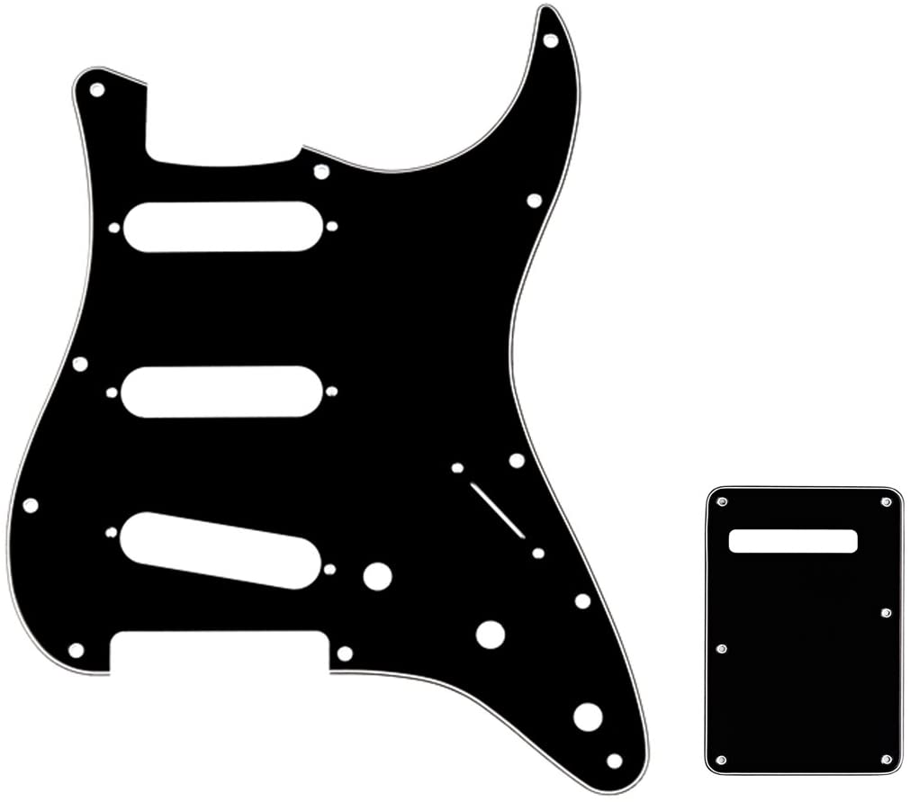 Musiclily SSS Strat Pickguard and Back Plate Set for Fender USA/Mexican Standard Stratocaster Modern Style Electric Guitar, 3Ply Black