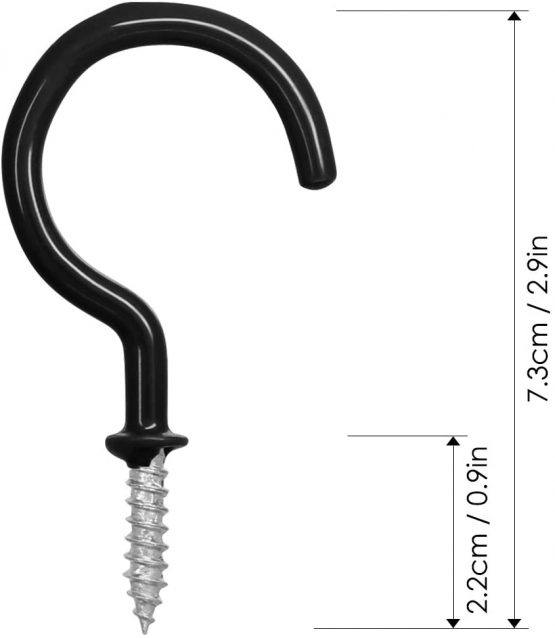 FineGood 25 Pack Cup Hook Ceiling Hooks, 2.9 Inches, Vinyl Coated Screw Hanger for Indoor and Outdoor Use - Black - Image 4