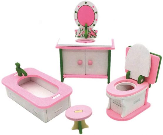 Bebester Miniature Dolls House Furniture, Wooden Miniature Dollhouse Wooden Furniture Dolls House Play House Accessory For Kids Children Gift (bathroom)