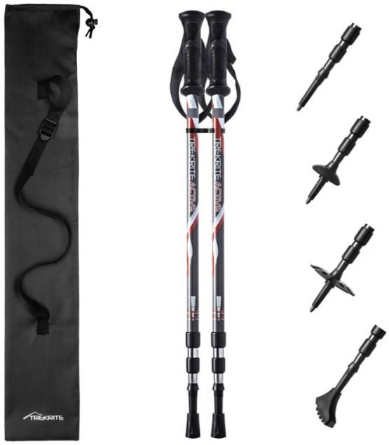 Pair of Trekrite Active Antishock Telescopic Power Walking Poles/Hiking Sticks with Accessories