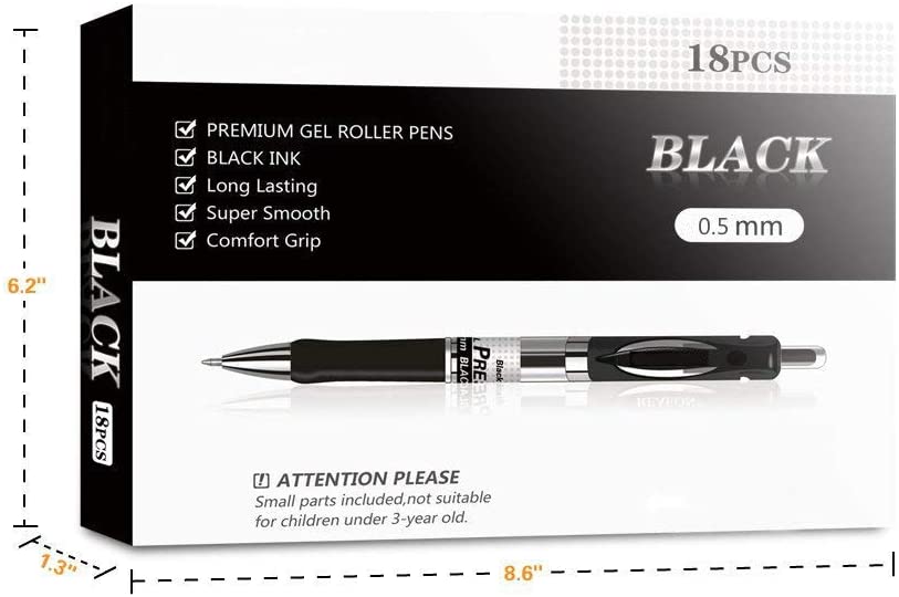 Reaeonat Gel Pens, 18 Pack 0.5mm Retractable Rollerball Pens Black ink Smooth Pens for Adult Writing Note Taking Office Supply - Image 4