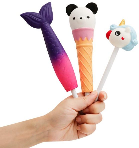 Anboor Squishies Unicorn Mermaid Panda Pen Grip Kawaii Slow Rising Scented Pencil Topper Squishies Kids Toy Gift… (3 Pcs)