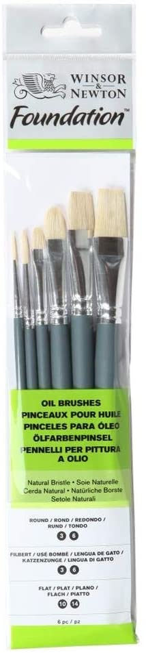 Winsor & Newton 5295025 Foundation Oil Brush, Set of 6, Wood, Multicoloured, 7 x 1 x 4.3 cm, Multicolor