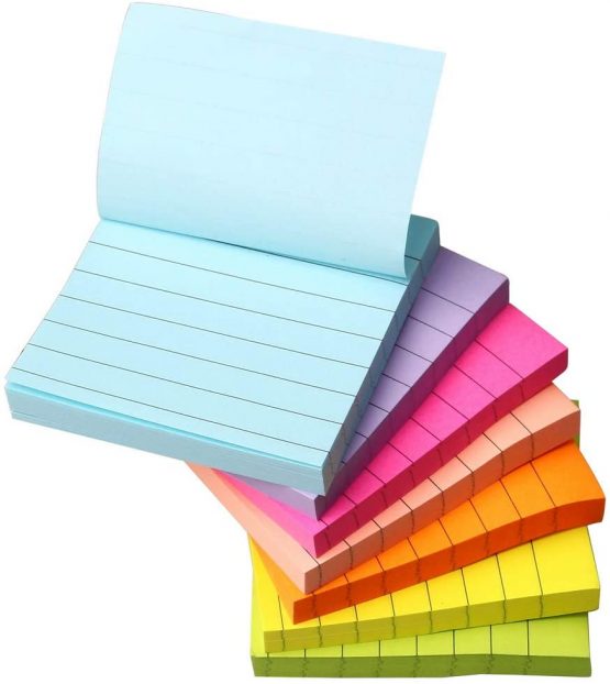 7 pcs 560 Sheets Lined Stick Notes, 7.5 * 7.5cm/3in* 3in Super Sticky Notes 7 Bright Colors Lined Self-Stick Note for Office School and Home