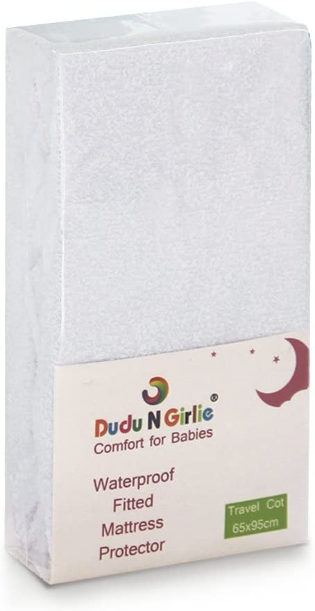 Dudu N Girlie 100 Percent Cotton Travel Cot Waterproof Fitted Sheet, 65 cm x 95 cm, White