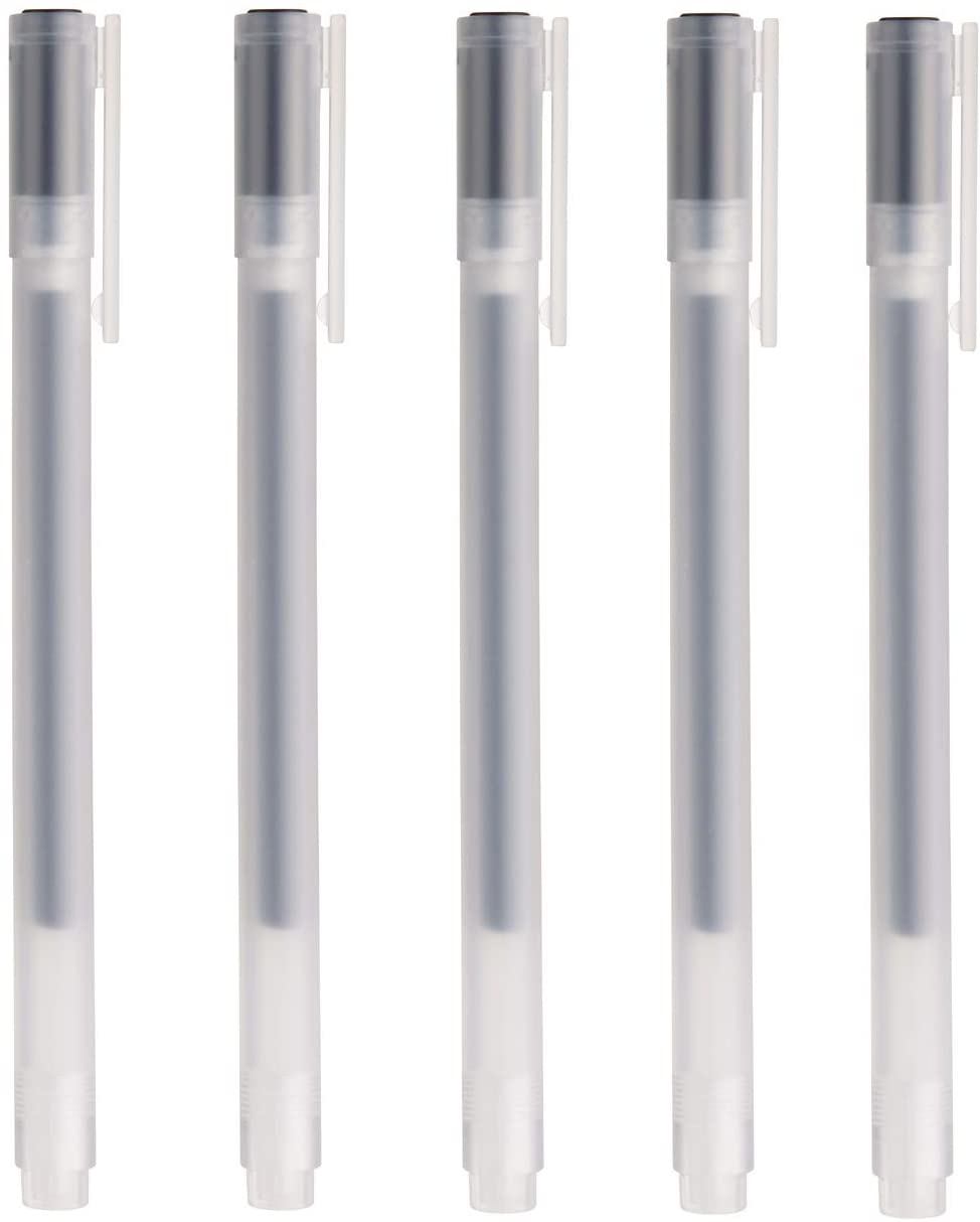 MUJI 0.38mm Black Gel Ink Pen (Pack of 5), Black, Blue, Red, 1 count (Pack of 5)