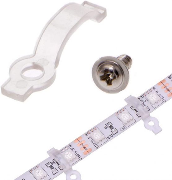 VIPMOON 100pcs Mounting Brackets Clips for 10mm Wide IP65 Waterproof 5050 LED Strip Light, Screws Included