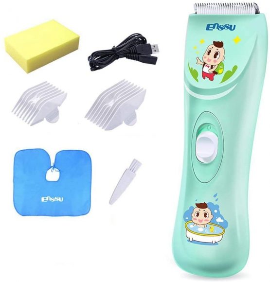 ENSSU Electronic Baby Hair Clipper, Waterproof Kids Quiet Hair Trimmer with 2 Guide Combs, Cordless Children's Hair Trimmer with Safe Ceramic Blades