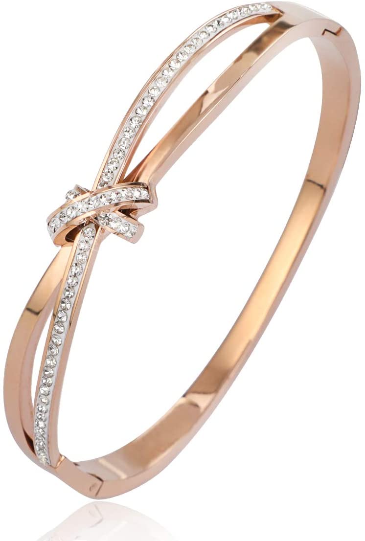 PHOGARY Forever and Ever Knot Classic Bracelets for Women Rose Gold Bracelet Crystals Birthday Thanksgiving Christmas Xmas Gift for Women Mum Mother Wife