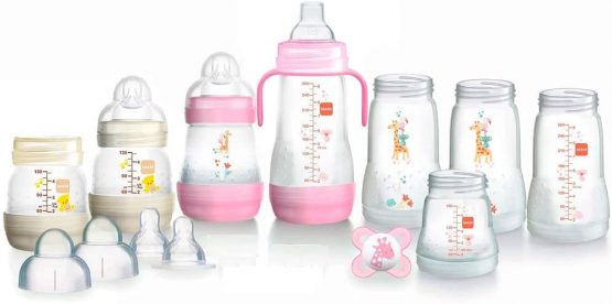 MAM Easy Start Self Sterilising Anti Colic Starter Set Girls Rose-Beige, Newborn Bottle Set and Soother, Newborn Essentials