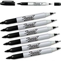6 x Black SHARPIE TWIN TIP Permanent Marker pens Fine/Ultra Fine