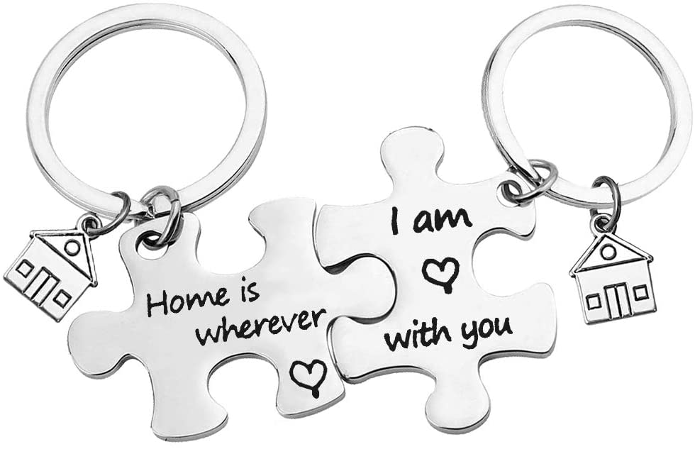 New Home Keyring House Keyring Home Keychain Family Keyring Gift Home is Wherever I’m with You Keychain Set Housewarming Gifts for New Homeowner First Home Gift Puzzle Keychain Moving in Key Chain