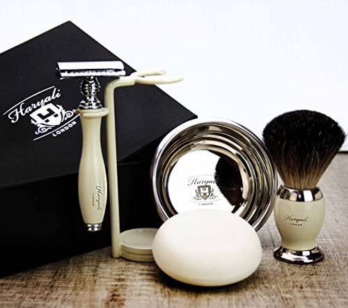 Haryali London Shaving Kit – 5 Pc Shaving Kit – Double Edge Safety Razor - Best Badger Badger Shaving Brush – Shaving Soap – Shaving Bowl – Shaving Stand – Ivory Color Shaving Set - Image 2