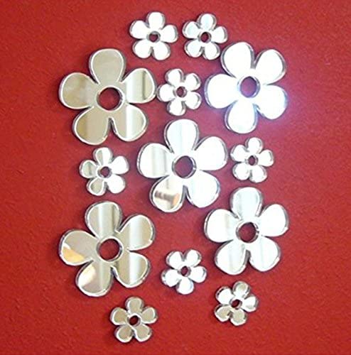 50 Pieces Mirror Stickers Small Flower Shape Different Sizes for Kids Room Home Decor DIY Scrapbooking, Multicolored