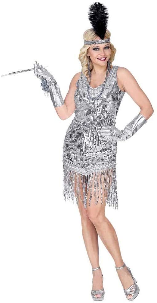 WIDMANN ROARING 20s FLAPPER (dress, headband) - (L), Silver