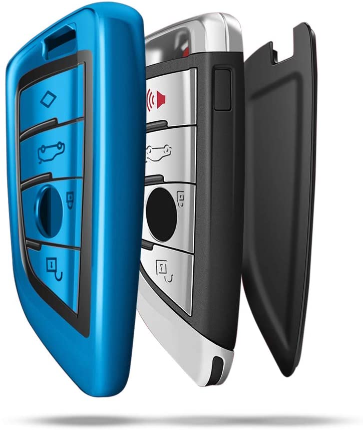 QBUC Car Key Cover for BMW Soft TPU Anti-dust Protection Key Full siege Case Blade Shape Shell Keyless Remote Control Smart Protector Cover for BMW X1 X3 X5 X6 and 2018 Series 1 2 5 7 (Blue) - Image 2