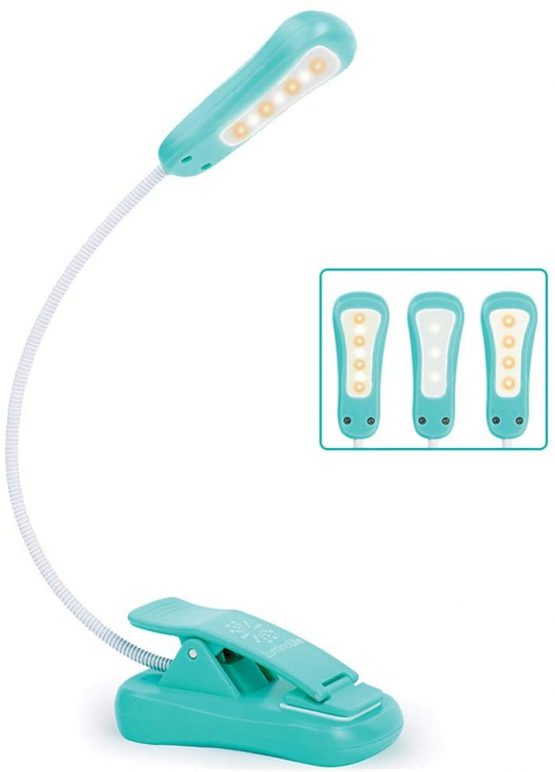Vekkia/LuminoLite Rechargeable Book Light, 3 Colortemperature × 3 Brightness, Reading Lights for Reading in Bed. Up to 70 Hours Lighting. Perfect Gift for Bookworms, Kids & Travel. (Turquoise)