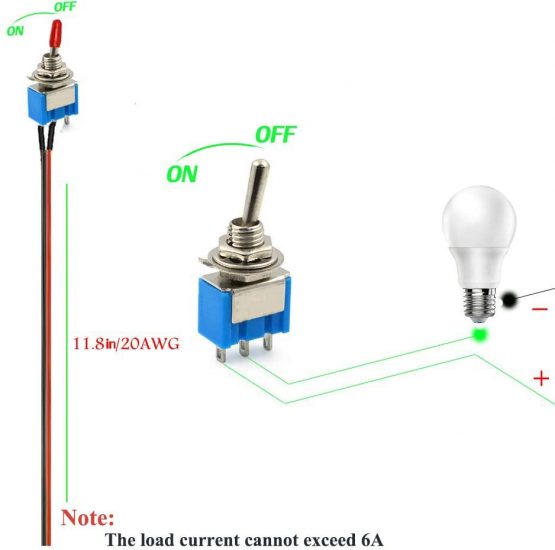 DONJON Toggle Switch,ON/Off SPST with Pre-soldered 20AWG Wires,3v/5v/12v/24v/72v/240v Mini Toggle Switches for Light,car,Truck,Test Machine,Industrial Equipment.3 Pins 2 Positions(10pcs+Wire) - Image 2