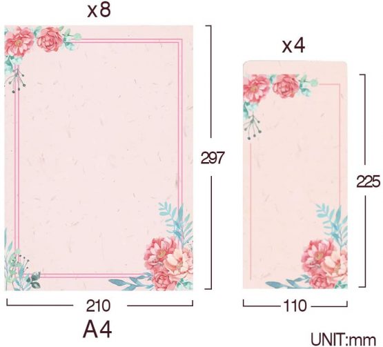 ANZON MORIES A4 Japanese Stationery Paper and Envelopes Set, 48 Letter Writing Paper with 24 Self-Sealing Envelopes, Printer Friendly, Color Both Sides, Ink Painting Classic Vintage Floral Design - Image 4