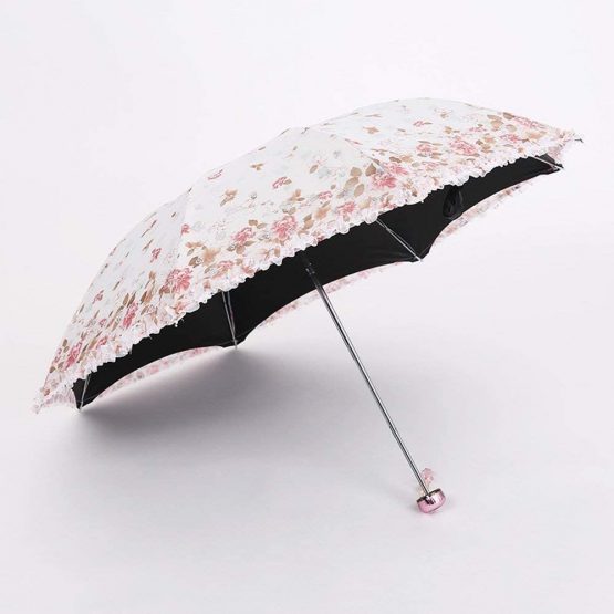 Folding Travel Sun Umbrella Lady's Parasol Sunblock UV Protection UPF 50+ Compact Size with Black Underside(Orange) - Image 3