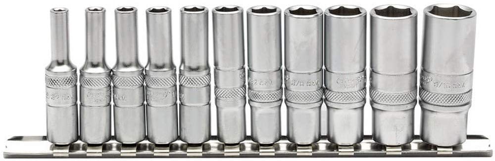 Draper 16491 1/4-Inch Square Drive Imperial 11 Piece Deep Sockets on Metal Rail , Blue