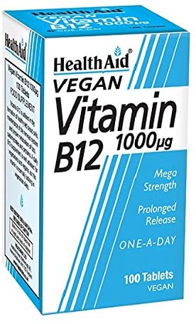 HealthAid Vitamin B12 (Cyanocobalamin) 1000ug - Prolong Release - 100 Tablets, 100 count (Pack of 1)
